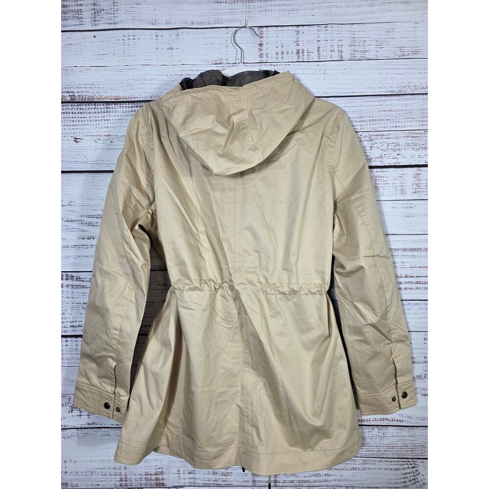 Hunter Women's Beige Hooded Utility Rain Jacket Cinched Wasit Mesh Lined Large - Picture 5 of 7